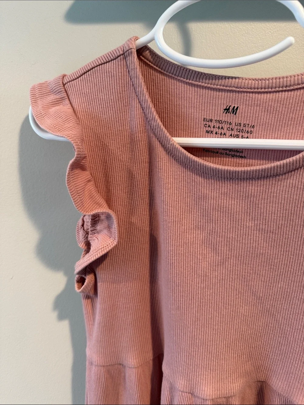 H&M‎ 5T/6 Flutter Sleeve Dusty Pink Ribbed Jersey Dress